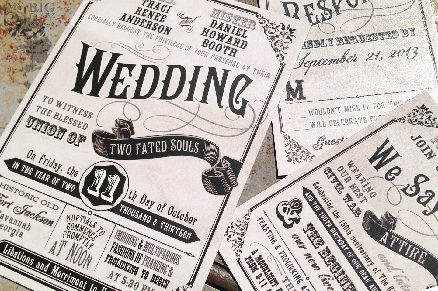 Civil Union Wedding Invitation Setboardwalk Carnival Wedding Etsy