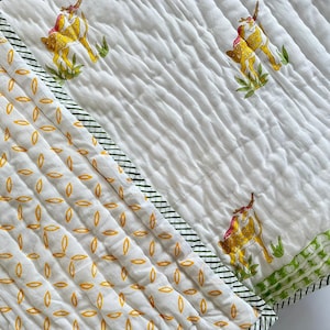 Couverture bébé imprimée à la main | Linge de lit léger fait main | Couette en coton | Décoration de chambre d&#39;enfant