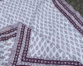 Handmade Purple Leaf Block Print Cotton Quilt, Reversible Floral Bedspread Blanket Indian Kantha Quilt
