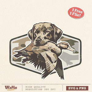 Camo Hunting Dog with Duck SVG, PNG, Retro Hunting Patch Design, Duck Hunting, Labrador png, Waterfowl Hunting SVG, Digital Download