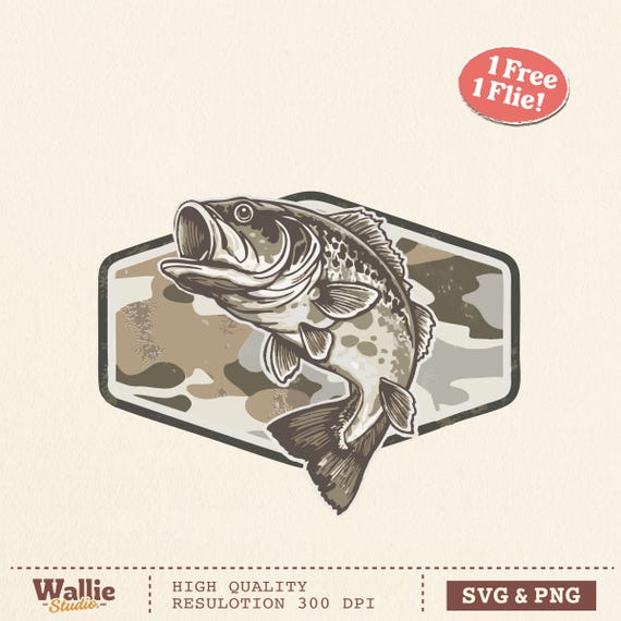 Camo Bass Fish SVG File, PNG, Bass png, Angler Decal Design, Summer Fish Clipart,Camo Frame, Outdoor Fisherman Rustic Shirt Digital Download