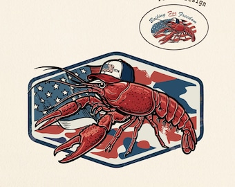 Patriotic Camo Crawfish PNG SVG, 4th of July Red White Blue Crawfish Boil Design, USA Flag Crawdad Graphic Louisiana Cajun Digital Download
