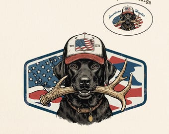 Black Lab Hunting Camo Dog PNG SVG, 4th of July Patriotic American Flag Antler Design, Duck Hunting, USA Red White Blue Digital Download