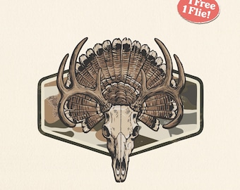 Hjortskalle & Kalkonfläkt Sublimering SVG, PNG, Hjortkamouflagejakt Friluftsmänniska, Rustik Hjortjakt Clipart för Lodge Shirt Digital Nedladdning