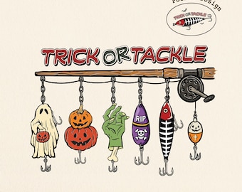 Trick or Tackle Halloween Fishing Lure PNG SVG, Funny Halloween Fisherman Shirt Design, Spooky Bass Fishing  Graphic Angler Digital Download