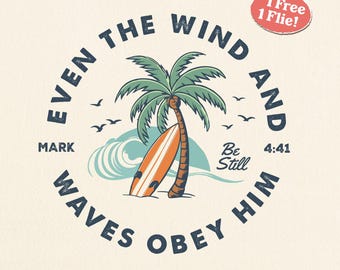 Versetto biblico cristiano SVG, PNG, Anche il vento e le onde Marco 4:41 Estate cristiana, Fedele PNG, Stile ispirato all'oceano Download digitale