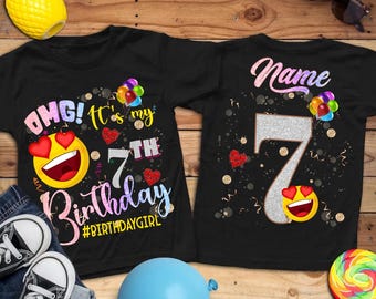 OMG It My Birthday shirt, girls bithday emoji shirt, heart eyes emoji, personalized Emoji, glitter emoji shirt, emoji Biryhday shirt, Custom