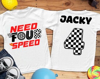 Need Four Speed Kids Birthday Shirt, Racecar Birthday Shirt, Racing Birthday Shirt, Birthday Gift, Fast Four Birthday Tee, Custom Name & Age