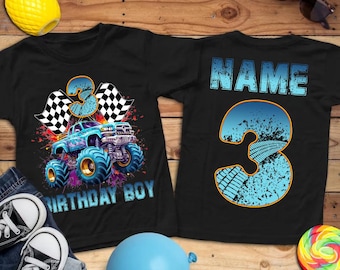 Monster Truck birthday Boy 3rd Years Old Shirt, Car Birthday T-shirt, Custom Boy birthday shirt, Monster trucks Shirt, Family Matching