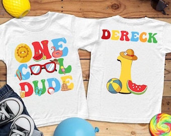 ONE Cool Dude Pool Party Birthday Boy Shirt - splish splash, 1st bday bodysuit, tropical summer birthday, one year old, swimming pool party