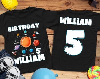 Personalized 5th Birthday Rocket Astronaut-Themed T-Shirts, Custom Rocket Name, Shirt for Boys Space Birthday Party Shirt, Outer Space Tee