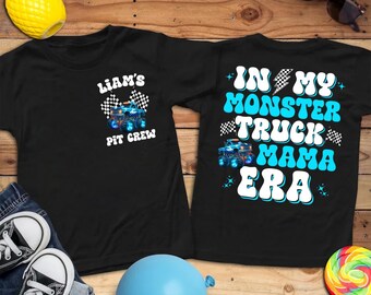 Custom Name Monster Truck Mama Shirt, Monster Truck Mom Era Shirt, Personalized Monster Truck Birthday Party Shirt, Mom Dad Pit Crew Shirts