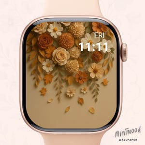 秋のカーテンフローラルApple Watch壁紙、女性向けの心地よい秋のウォッチフェイス