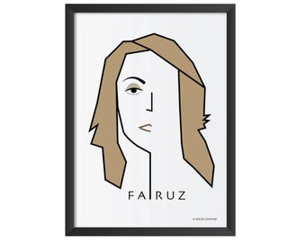 Ritratto minimalista di Fairuz - Iconica opera d'arte murale con musica araba (download digitale)