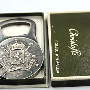 Beautiful Vintage Silver Plated Bottle Opener by Christofle Collection Gallia &#39;Union Faite La Force&#39; for the Belgian Army