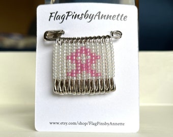 Pink Ribbon Brustkrebs Awareness Pin Sicherheitsnadel Schmuck Handgemachte Pin Perlen Anstecknadel Rosa und Weiß