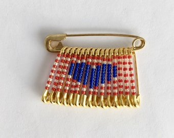 Valentine's Day Pin Veterans Day Beaded Flag Pin Heart Pin Teacher Gift Handmade Pin Beaded Flag Pin Gift for Her  Beaded Beaded Lapel Pin