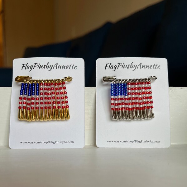 American Beaded USA Flag Pin Safety Pin Jewelry Gifts under 20 Dollars Beaded Lapel Pin Handmade Pin Brooch Gift for Him Gift for Her
