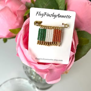 Irish Flag Beaded Pin: St. Patrick&#39;s Day Jewelry, Handmade Brooch
