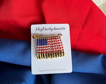 America 250 USA Beaded Flag Pin: Handmade Patriotic Lapel Pin Veteran’s Day Pin
