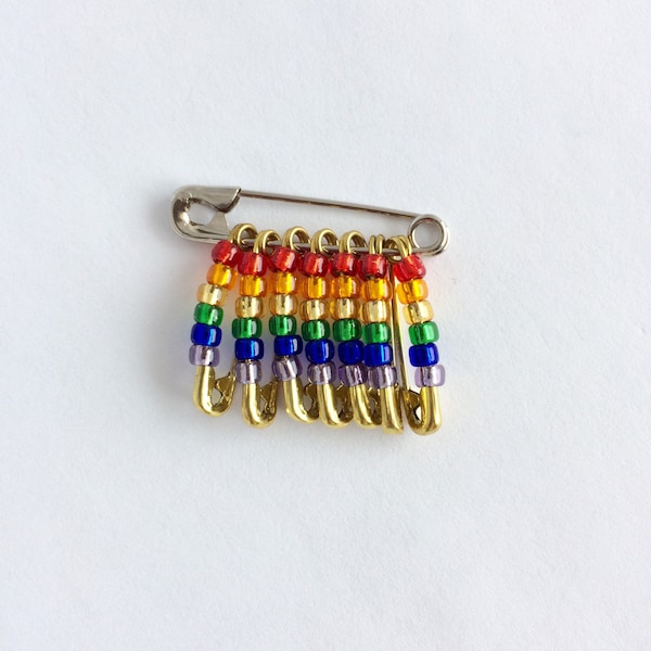 Gay Pride Flag Pin Rainbow Pin Holiday Gift Handmade Safety Pin LGBTQ Pin Brooch Gay Flag Pin Lapel Pin Birthday Gift Beaded Flag Pin