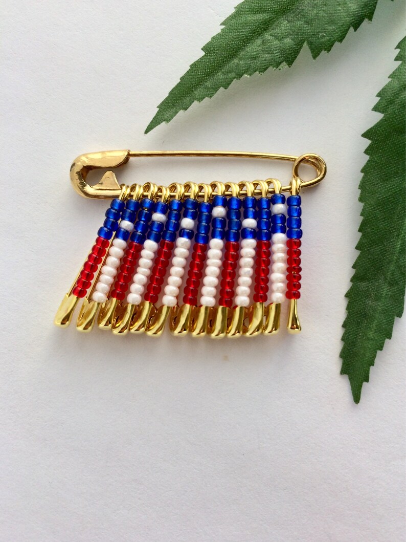 US Flag Veterans Day Flag Pin Safety Pin Birthday Gift Beaded Etsy