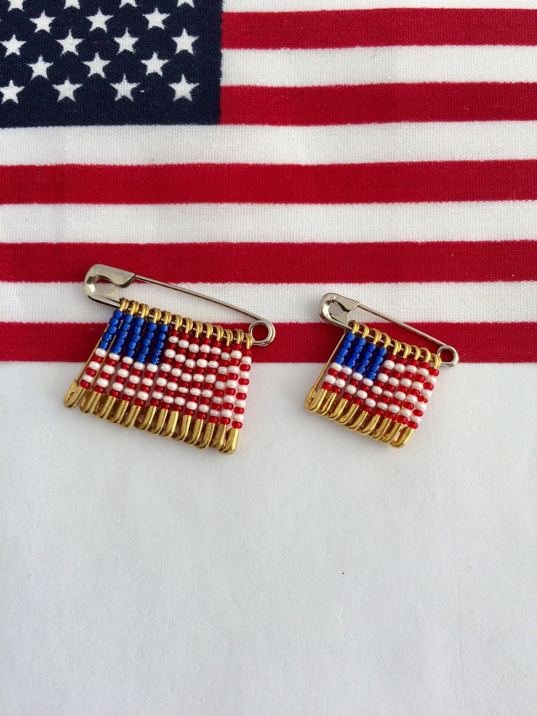 American Flag Pin Beaded Flag Pin US Flag Pin Lapel Pin Safety Pin Flag