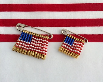 American Flag Pin Beaded Flag Pin US Flag Pin Lapel Pin Safety Pin Flag Brooch USA Flag Pin Handmade Pin Holiday Gift