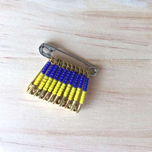 Ukraine Flag Pin Beaded Pin Handmade Gift for Her Safety Pin Flag Lapel Pin Flag of Ukraine Brooch