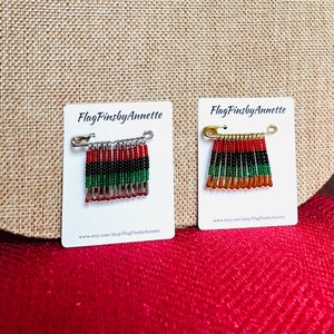 African Flag Pin: Beaded Safety Pin Handmade Lapel Pin