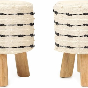 Voetenkruk: handgemaakte houten 4 poten getufte zitting voetensteun voor woonkamer, slaapkamer, kinderkamer, kinderkamer, terras en fitnessruimte; 100% katoen