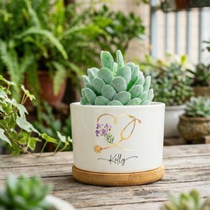 Personalized Nurse Planter Pot, Floral Stethoscope Planter, Custom Nurse Succulent Pot, RN Gift for Her, Medical Office Decor image 5
