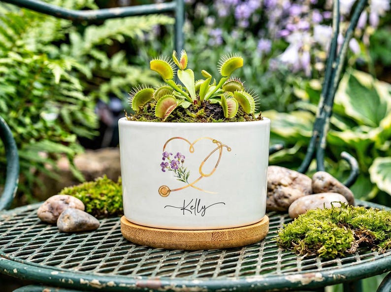 Personalized Nurse Planter Pot, Floral Stethoscope Planter, Custom Nurse Succulent Pot, RN Gift for Her, Medical Office Decor image 4