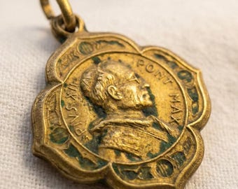 Medalha antiga do Papa Pio XII | Pingente católico vintage do Vaticano, medalha religiosa papal