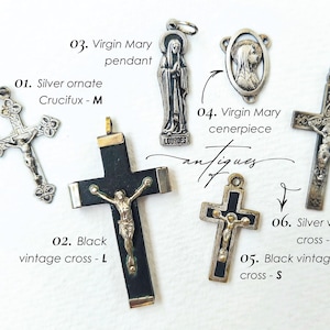 Vintage & Antique Religious Pendants | French medallions, 20th century | Virgin Mary center, Jesus Crucifix crosses, Catholic jewelry