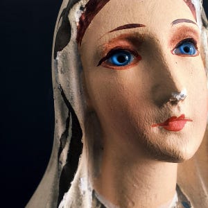 Large 18&quot; Rare Antique French Chalk Statue, 1890s | Holy Virgin Mary praying, Saint Mother Catholic Religious Vintage Home Decoration Figure