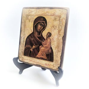 Wooden Vintage Religious Icon | Virgin Mary, Mother of Jesus Christ on wood canvas, Christian Home Decoration