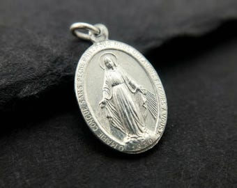 Vintage Miraculous Medal Pendant, Virgin Mary Medal, Catholic Pendant, Mid Century Religious Jewelry
