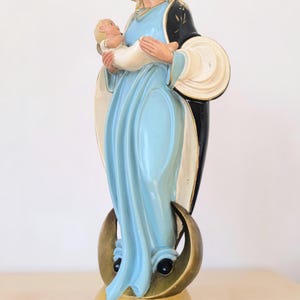 Large Virgin Mary Statue, Madonna and Child, French Plaster Art Deco ...