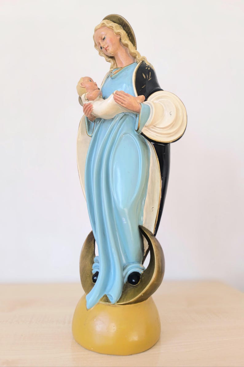 Large Virgin Mary Statue, Madonna and Child, French Plaster Art Deco ...