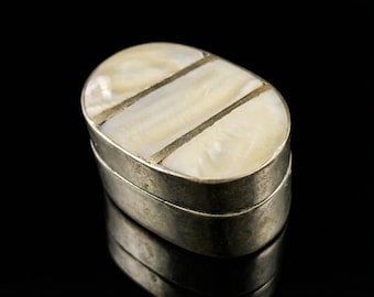 Vintage Brass Pill Box with Mother of Pearl Lid | Small Rosary Box, Catholic Jewelry Box, Oval Trinket Box, Travel Prayer Box