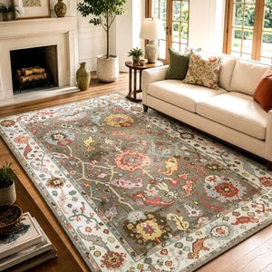 Olive Green Floral Rug, Antique Tabriz Style Wool Carpet, Vintage Garden Area Rug, Classic Estate Decor, 5x8 6x9 8x10 9x12