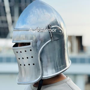 Polished Barbuta Steel Helmet ~ Medieval Knight Armor 18 g Mild Steel Barbuta Visored Helm ~ LARP Cosplay Reenactment Display