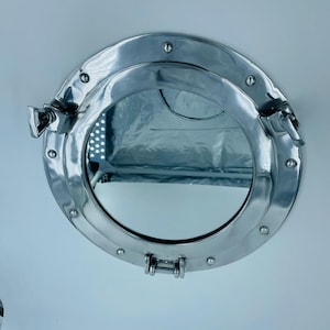 12&quot; Silver Metal Porthole Window Decor - Nautical Wall Art, Maritime Glass Porthole Mirror