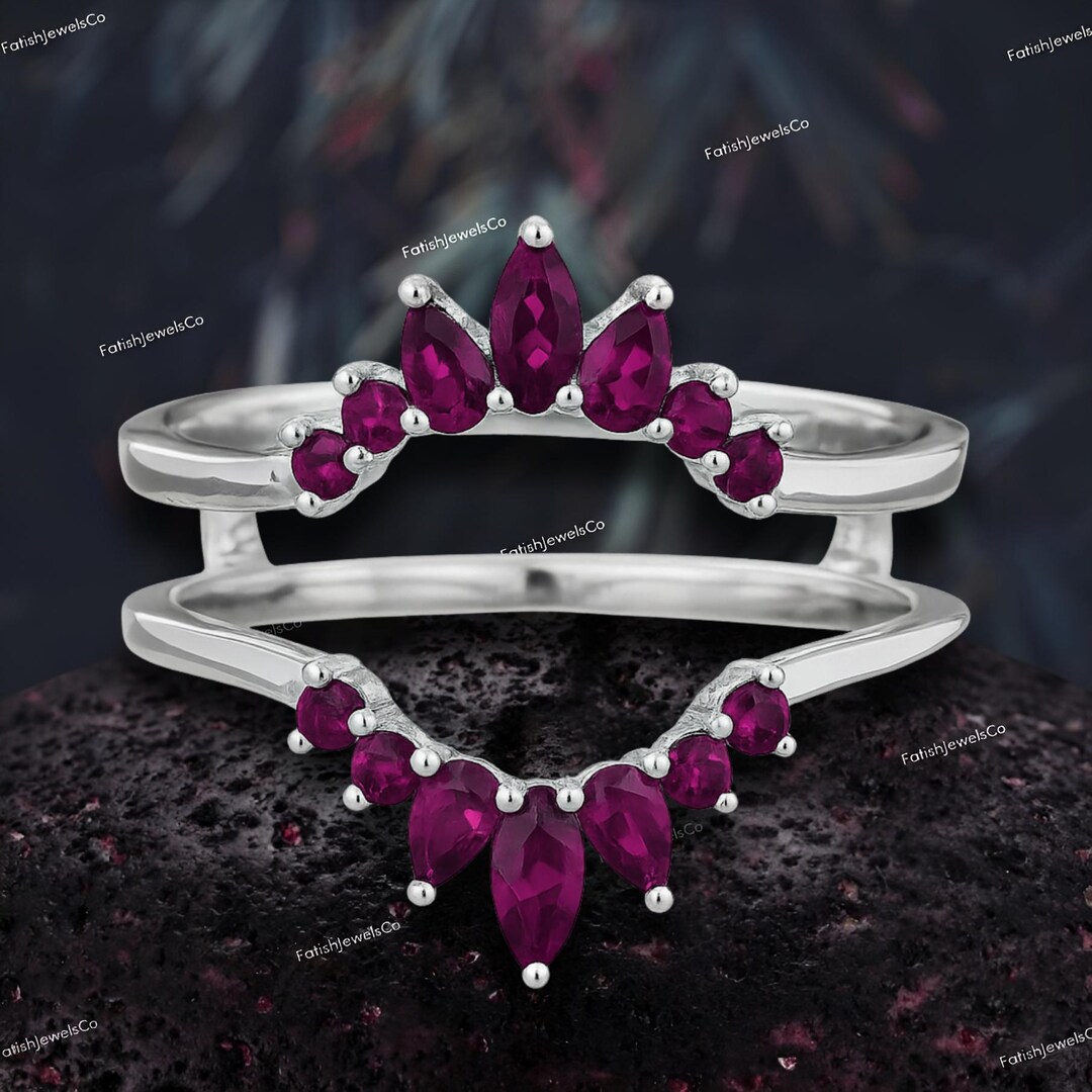 Marquise Cut Pink Sapphire Wedding Band Enhancer Band Rose Gold Guard ...