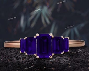 2カラット ブルー サファイア リング セット/エメラルド カット