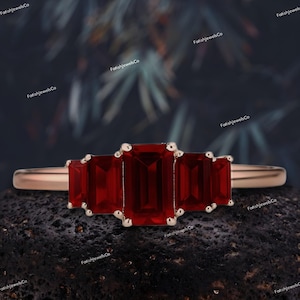 Emerald Cut Natural Red Garnet Engagement Ring For Women, Wedding Ring, Anniversary Gift, Handmade Ring For Her