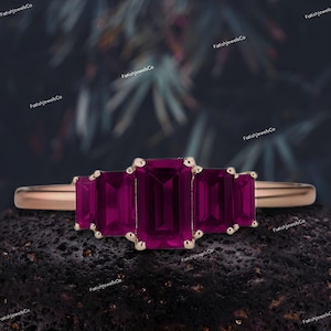 Emerald Cut Pink Sapphire Engagement Ring For Women, Wedding Ring, Anniversary Gift, Handmade Ring For Her