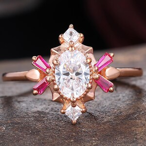 Oval Cut 5x7mm Moissanite Wedding Ring, Vintage Women Engagement Ring, Ruby Ring Rose Gold Ring, Anniversary Ring, Antique Proposal Ring