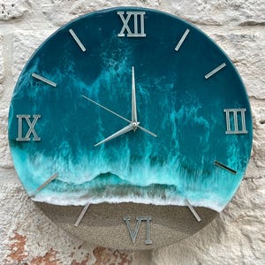 Ocean Wave Resin Clock, Handmade Beach Decor, Coastal Home Decor, Silent Quartz Movement, Roman Numerals